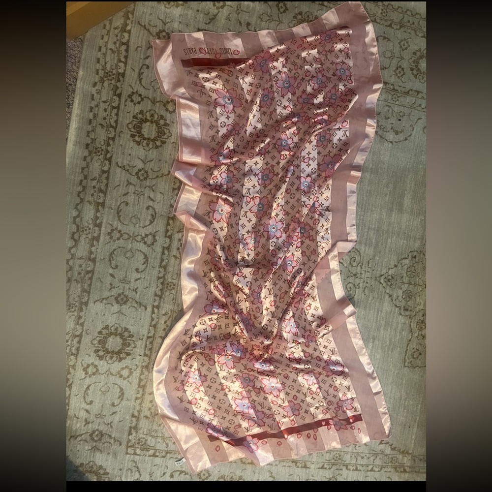 Louis Vuitton Pink Floral Scarf 100 percent silk
